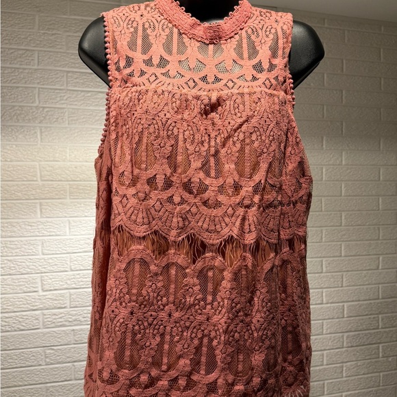 Xhilaration Pink Embellished Blouse with Mandarin Collar - Picture 1 of 3